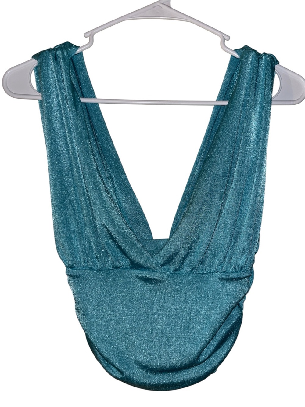 Sleek Teal V-Neck Shimmer Tank Top